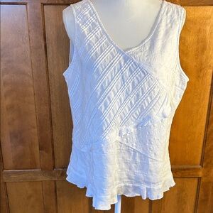 J Jill Womens 100% Linen V-Neck with different ruffled panels Top. Sz L